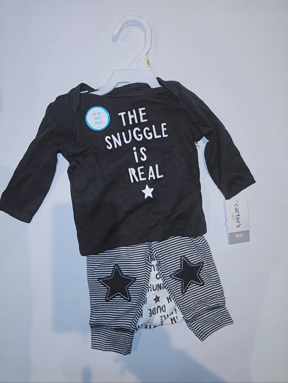 NWT | 3M | Carter’s | Black White Snuggle 3-Piece Bodysuit Pants Set